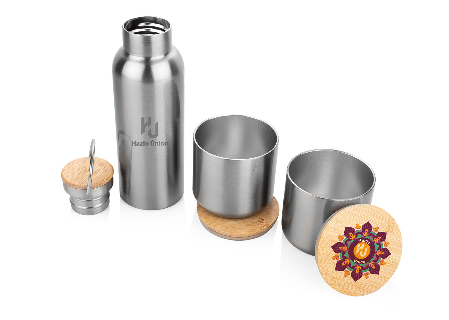 Set Hidratación Acero Bambú 550ml