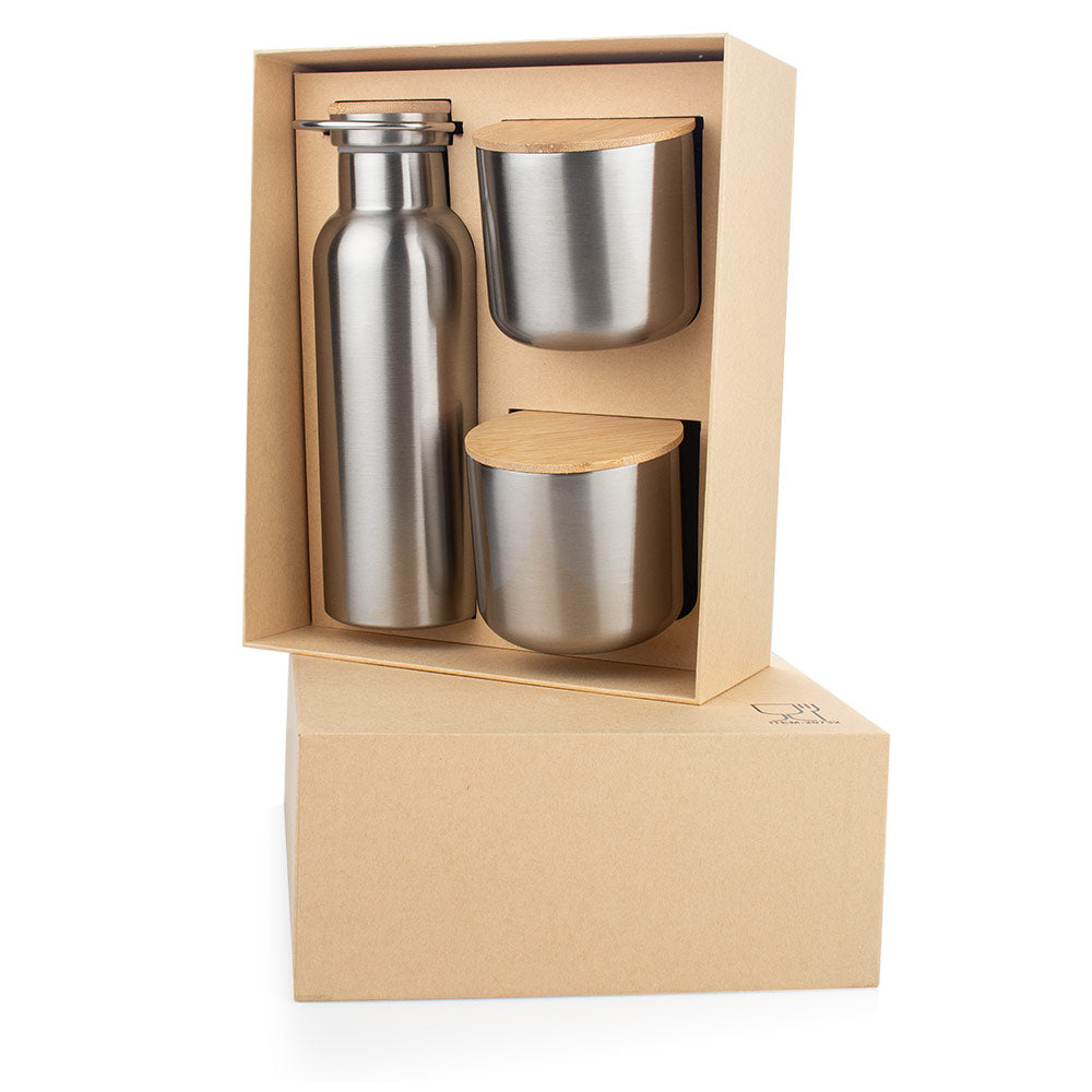 Set Hidratación Acero Bambú 550ml