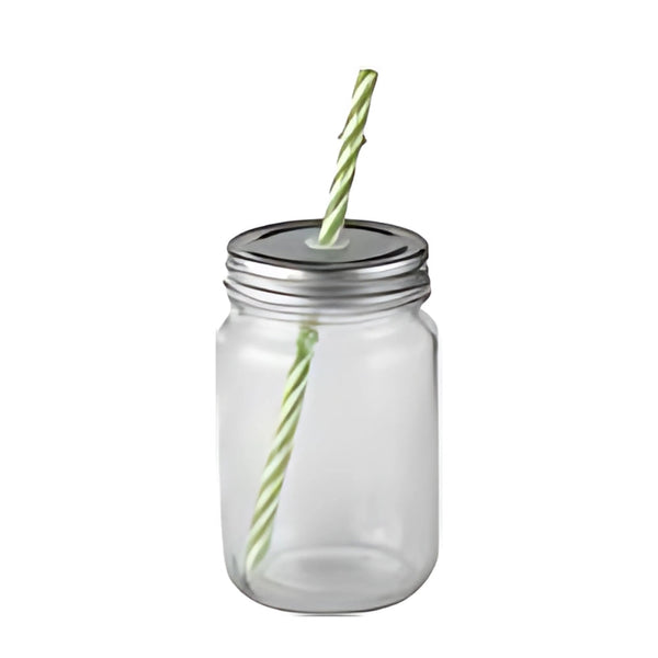 Vaso Mason con Tapa y Pitillo